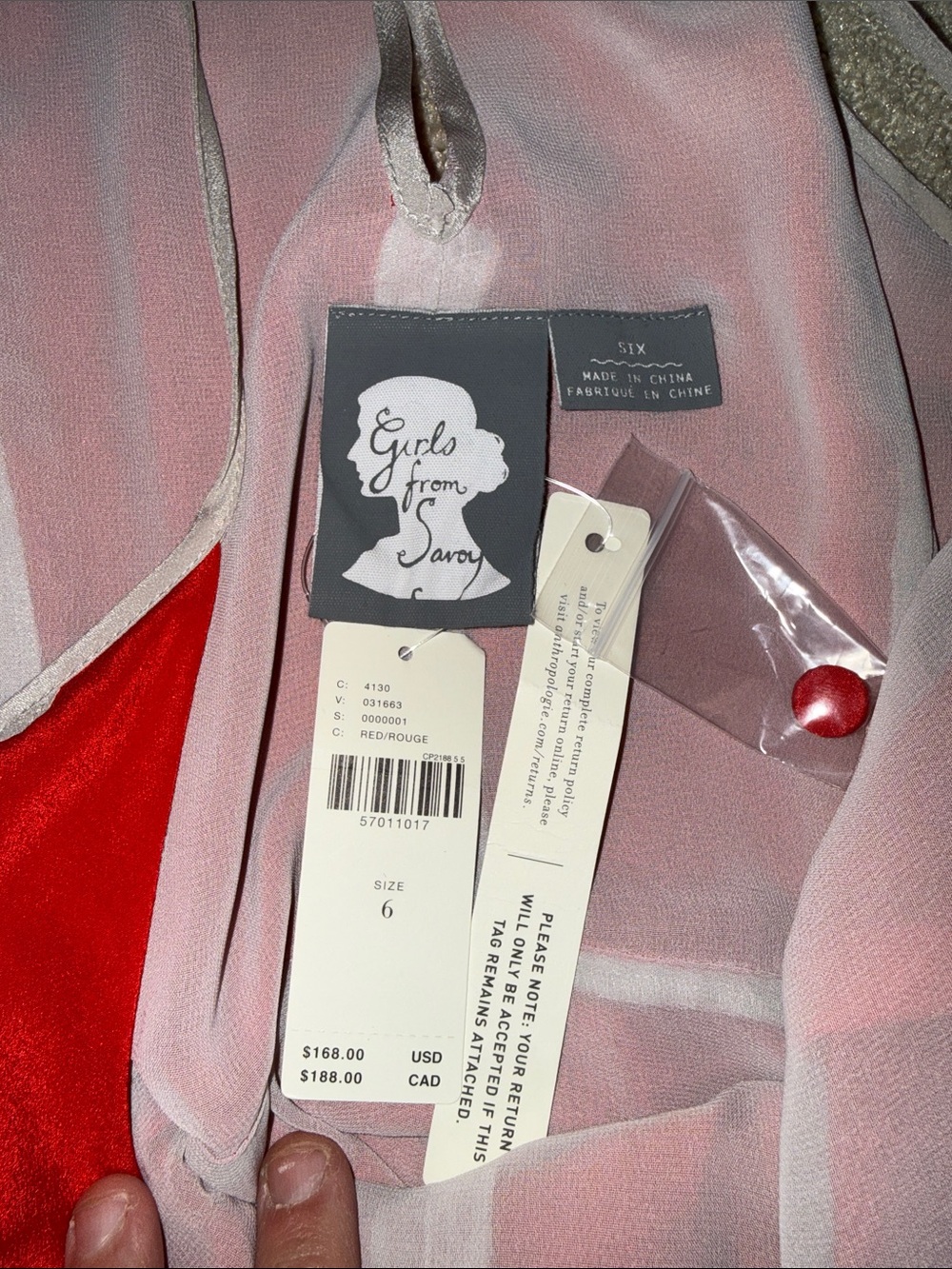 Anthropologie silk Red Mini Dress with Contrast Trim - Picture 9 of 11